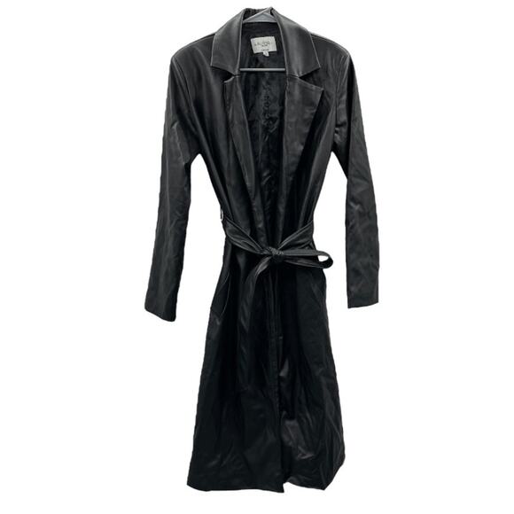 Misslibell x NA-KD Black Faux Leather‎ Tie Waist Trench Coat Size 38 - Picture 1 of 10